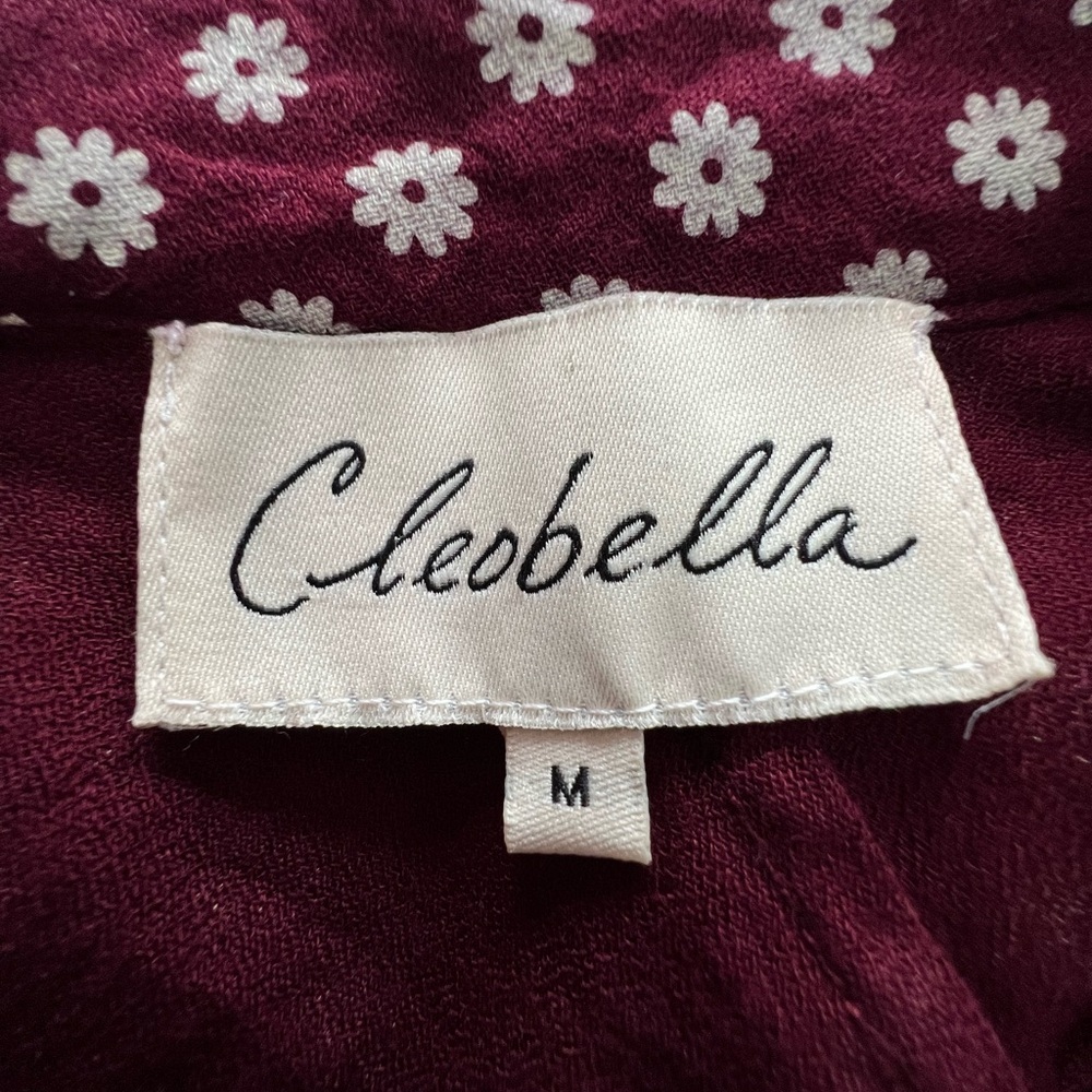 Cleobella White Flowers on Burgundy background Long Sleeve Dress Size Medium - Picture 5 of 8